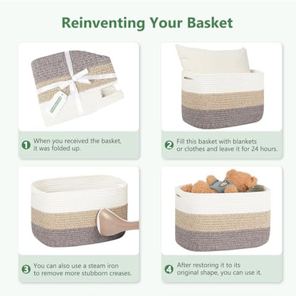 ECDYQXVU 15x10x9 Inch Woven Cotton Rope Storage Basket, 3 Pack - color: White, size: 3 Pack