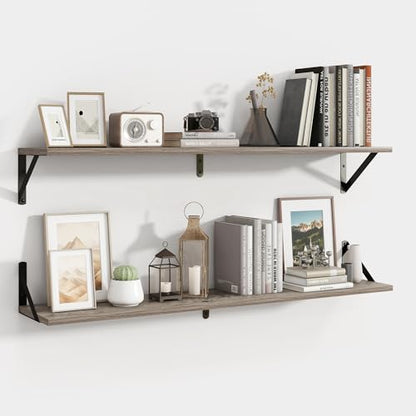 Axeman 40 Inch Floating Shelves, 8 Inch Deep Grey Wall Shelves Set of 2 - color: Grey, size: 39.4 Inch