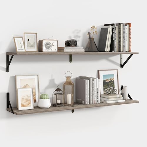 Axeman 40 Inch Floating Shelves, 8 Inch Deep Grey Wall Shelves Set of 2 - color: Grey, size: 39.4 Inch