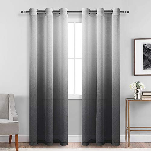 DWCN Black Ombre Sheer Curtains 96 Inches Long for Living Room 2 Panels Set - color: Black, size: 42"W x 96"L (Pack of 2)