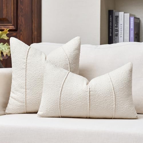 Textured Boucle Throw Pillow Covers 20x20 Inch Set of 2 Beige - color: Beige, size: 20" x 20" (Pack of 2)