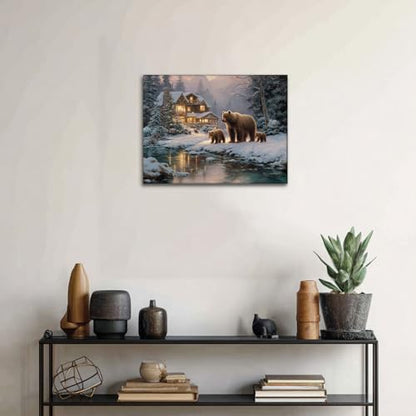 Halioyo Winter Forest Bear Canvas Wall Art, Funny Animal Poster(12x16 Inch) - color: Painting-02, size: 16"L x 12"W