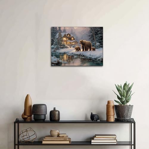 Halioyo Winter Forest Bear Canvas Wall Art, Funny Animal Poster(18x24 Inch) - color: Painting-02, size: 24"L x 18"W