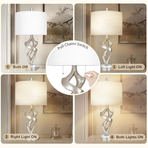Scenekoy Silver Leaf 26” Tall Table Lamp Set of 2 for Bedroom Living Room - size: 26 inches Silver Leaf -028-SL