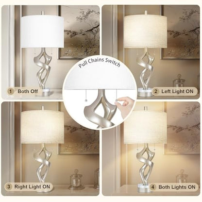Scenekoy Silver Leaf 26” Tall Table Lamp Set of 2 for Bedroom Living Room - size: 26 inches Silver Leaf -028-SL