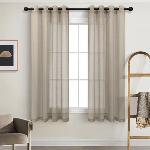 Pitalk Light Taupe Sheer Curtains 63 Inch Length 2 Panels Polka Dots - color: Light Taupe, size: 52"W x 63"L (Pack of 2)