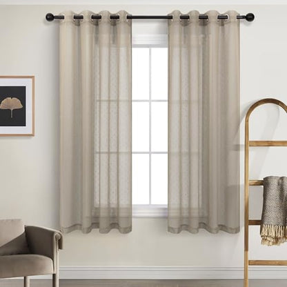 Pitalk Light Taupe Sheer Curtains 63 Inch Length 2 Panels Polka Dots - color: Light Taupe, size: 52"W x 63"L (Pack of 2)