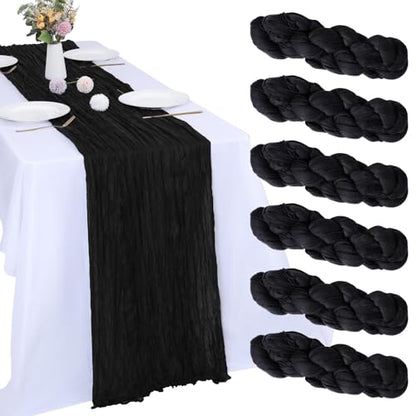 6 Pack Black Cheesecloth Table Runner 35 x 120 Inch - color: Black, size: 6 Pcs - 10 Ft