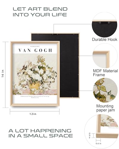 HesenDot Van Gogh Framed Wall Art, Neutral Canvas Prints Set of 3 - color: Framed Van Gogh Nature, size: 16"L x 12"W