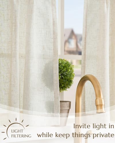 jinchan Solid Linen Kitchen Tier Curtains 45 Inches Tie Top 2 Panles Crude - color: Verona Curde, size: 26"W x 45"L (Pack of 2)