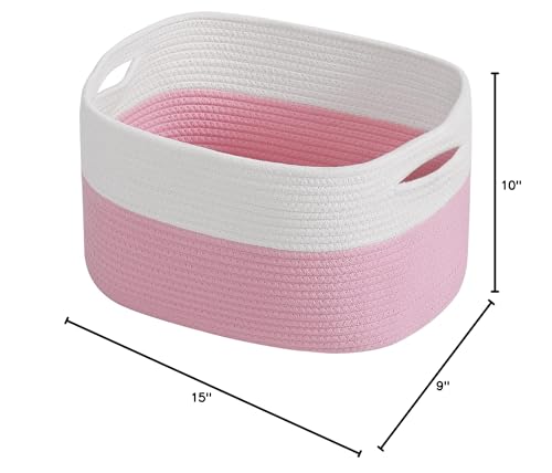 ECDYQXVU 15x10x9 Inch Woven Cotton Rope Storage Basket, 1 Pack - color: White/ Pink, size: 1 Pack