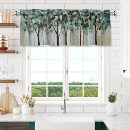 Tree Curtain Valance Short Rod Pocket Window Treatment for Living Room Bedroom Kitchen Bathroom 1 Panel 54" W x 18" L - color: Tree