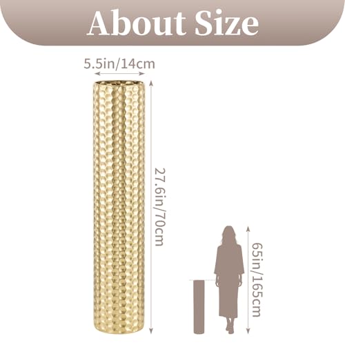 Sziqiqi Gold Tall Floor Vase, Metal Modern Cylinder Flower Vase Set, 2Pcs - color: Gold