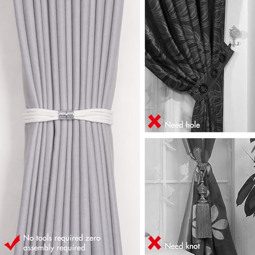 NICEEC 2 Pack Natural Cotton Rope Curtain Tiebacks Elegant Boho Style Magnetic Drape Tie Backs Soft Hand-Woven Rope Curtain Holdbacks for Home & Office Drapery (Cotton knot-04) - color: Cotton Knot-04, size: 2 Pack