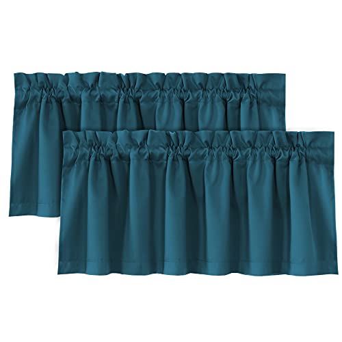 H.VERSAILTEX 100% Blackout Valances for Windows,Short Kitchen Window Valance Curtains for Living Room/Bedroom/Bathroom Privacy Decorative Rod Pocket Grapes，2 Panels，52" W x 18" L, Dark Teal - color: Dark Teal