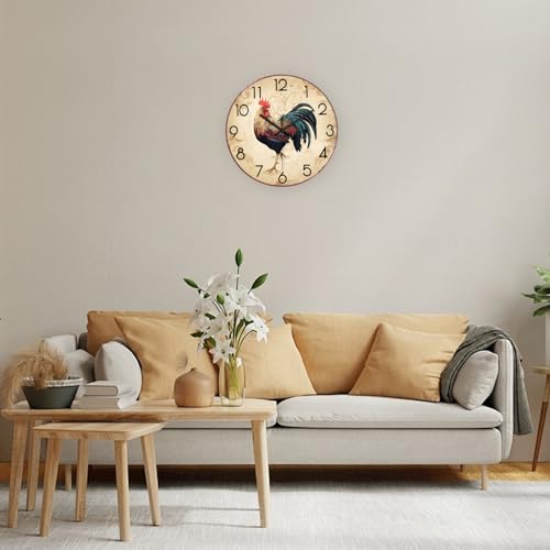 XNM Brown Rooster Wall Clocks Battery Operated 14 Inch - color: Brown Rooster, size: 14 Inch