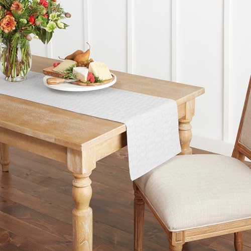 Martha Stewart Honeycomb Modern Farmhouse Reversible Table Runner, White, 15"x72" - color: White