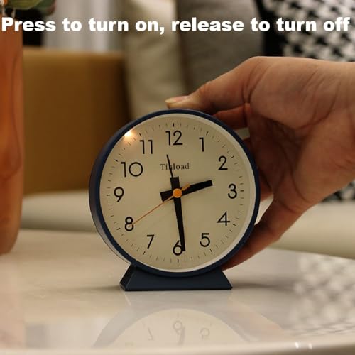 Tinload 4.5" Battery Operated Antique Retro Analog Alarm Clock, Small Silent Bedside Desk Clock,Lighted on Demand, Battery Operated, Snooze, for Living Room, Bedroom, Bedside, Desk, Gift Clock - color: Black