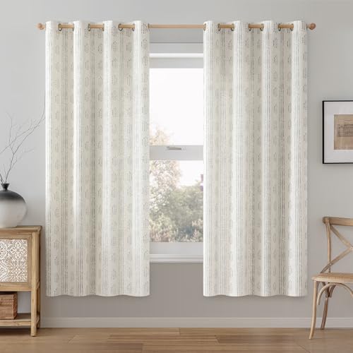Black Linen Boho Curtains 63 Inch Farmhouse Grommet Top 2 Panels - color: Boho | Black, size: 52"W x 63"L (Pack of 2)