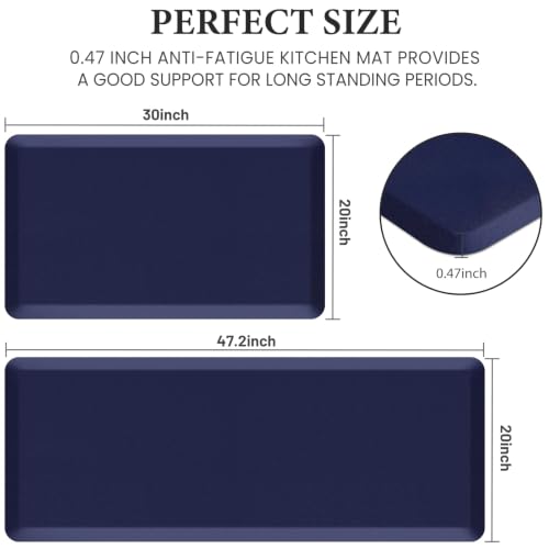 HappyTrends 2 PCS Kitchen Mat Cushioned Anti-Fatigue Floor Mat, - color: Navy, size: 20"x30"+20"x47"