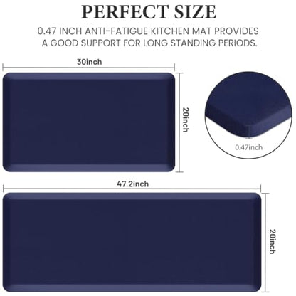 HappyTrends 2 PCS Kitchen Mat Cushioned Anti-Fatigue Floor Mat, - color: Navy, size: 20"x30"+20"x47"