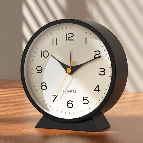 AYRELY® 4.5" Analog Alarm Clock, Small Retro Desk Clock and Table Clock - color: Black