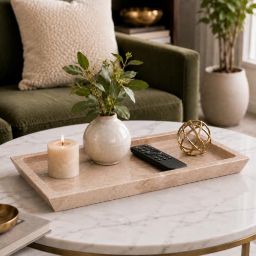 Rectangle Marble Tray for Vanity & Bathroom Counter, 12" Serving Tray - color: Verona