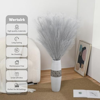 Wertuirk Silver Pampas Grass Decor, 8 Pcs 45 Inch Tall Large Faux Pompous - color: Silver