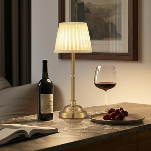 KDG Gold Cordless LED Table Lamps Set of 2, Beige Fabric Shade Desk Lamps - color: Gold + Beige Lampshade (2 Pack)