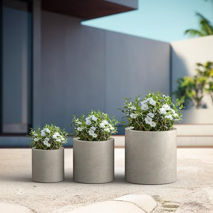 Kante Set of 3 Weathered Concrete Cylinder Planters 15.8" 12.9" 9.8" Dia - color: Weathered Concrete, size: 9.8",12.6",15.7" Dia
