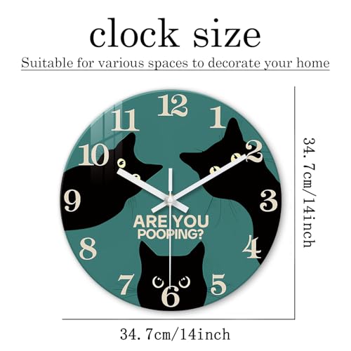 XNM 14 Inch Modern Black Cat Glass Wall Clocks Battery Operated - color: Black1, size: 14 Inch