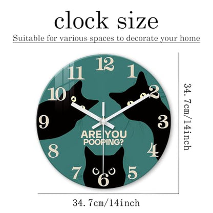 XNM 14 Inch Modern Black Cat Glass Wall Clocks Battery Operated - color: Black1, size: 14 Inch
