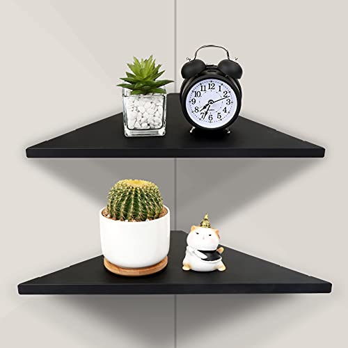evron Corner Mounting Shelf,Easy to Install Wall Corner Shelf,Aluminum Material Shelves with Bendable Point,Set of 2 (Black) - color: Black
