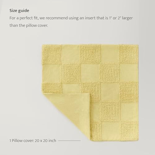 Double Stitch 100% Cotton Boho Checkered Throw Pillow Covers, Lemon Yellow - color: Lemon Yellow, size: 20" x 20" (Pack of 1)