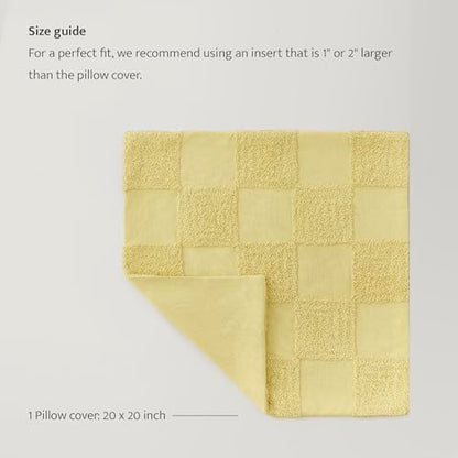 Double Stitch 100% Cotton Boho Checkered Throw Pillow Covers, Lemon Yellow - color: Lemon Yellow, size: 20" x 20" (Pack of 1)