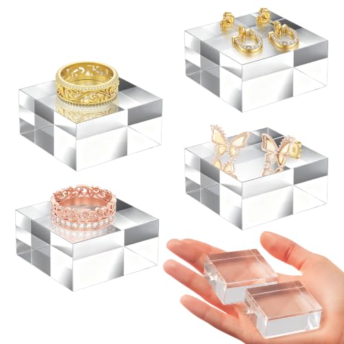SAMYUCHO 4 Pcs 2 X 2 X 1 Inch Acrylic Blocks, Clear Square Acrylic Cube