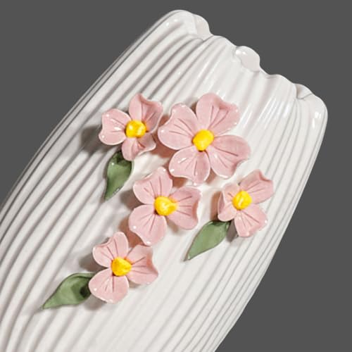 Ceramic Flower Vase, 7 Inch Small Boho Vase, White - color: White and Pink, size: 7 inch