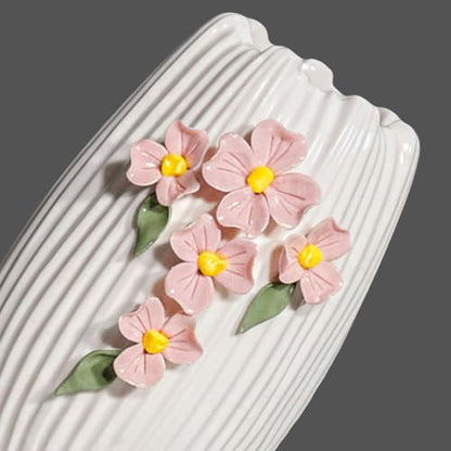 Ceramic Flower Vase, 7 Inch Small Boho Vase, White - color: White and Pink, size: 7 inch
