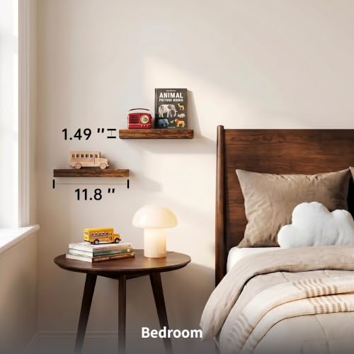 Rustic Brown Floating Shelves for Wall, 11.8in, Set of 2, Bathroom - color: Rustic Brown, size: 11.8''