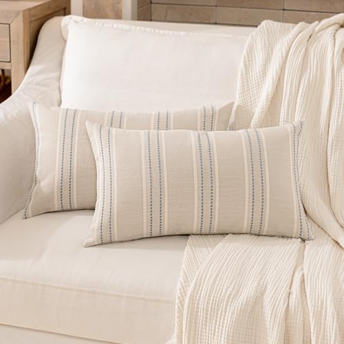 Hckot Stripe Throw Pillow Covers 12x24 Lumbar Dusty Blue Pillow Covers - color: Dusty Blue, size: 24" x 12" (Pack of 2)