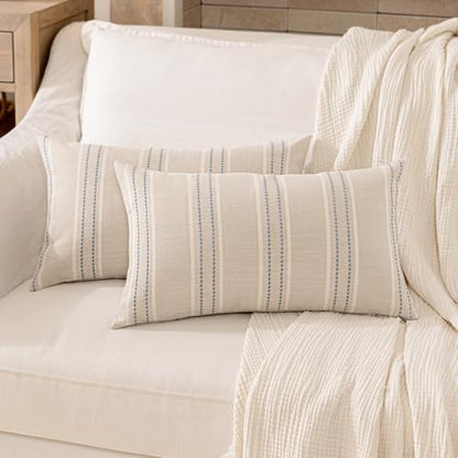 Hckot Stripe Throw Pillow Covers 12x24 Lumbar Dusty Blue Pillow Covers - color: Dusty Blue, size: 24" x 12" (Pack of 2)
