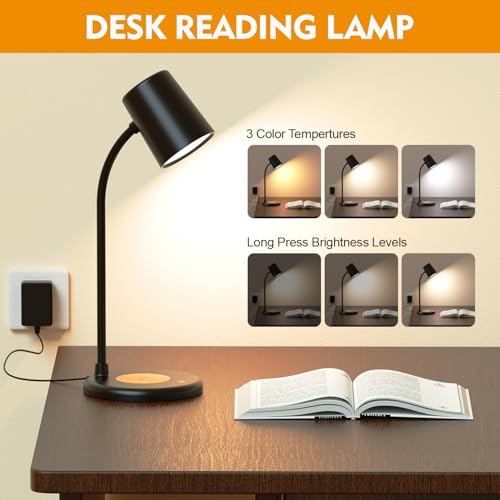 LED Desk Lamp with Speaker 3 Light Colors,Small Desk lamp - color: Black