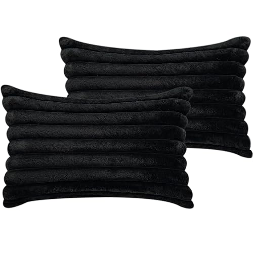 COTEY 12x20 Decorative Faux Fur Throw Pillow Covers Set of 2- Black - color: Black, size: 20" x 12" (Pack of 2)