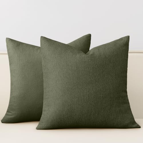 Natural Linen Look Throw Pillow Covers 18x18 inch Set of 2, Textured Woven Decorative Pillow Covers, Neutral Farmhouse Cushion Covers for Couch Sofa Living Room Bedroom Cocoa Mocha Brown - color: Cocoa Mocha Brown, size: 18" x 18" (Pack of 2)
