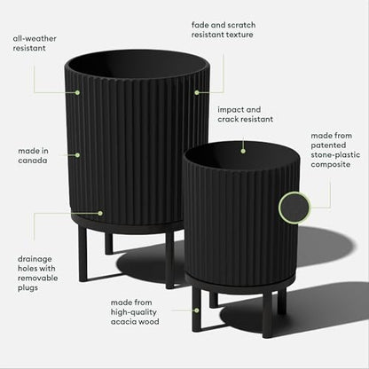 Veradek Demi Series Raised Duo Planters - Set of 2 Planters with Stands - color: Black/Black, size: Bundle