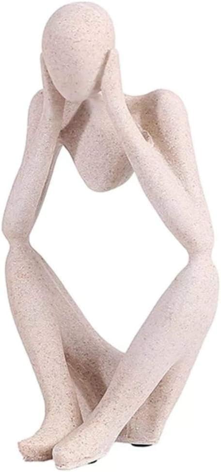 Creative Resin Thinker Minimal Abstract Art Sculpture Statue Figurines Home Office Bookshelf Desktop Decor (Sandstone, Focus, Small) - color: Sandstone, size: Focus, Small