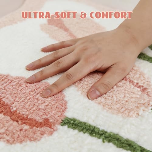 Pink Tulip Bath Mat 32x20, Soft Fluffy Fresh Flowers Bathroom Rug - color: Wave Pink