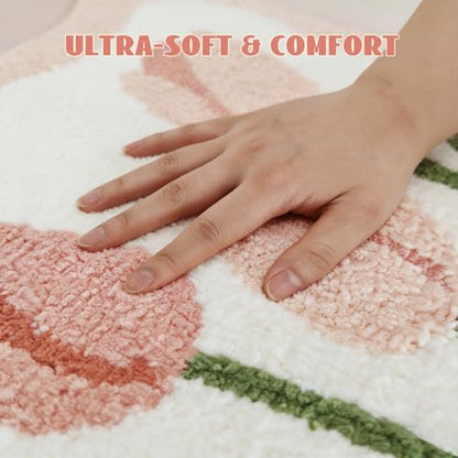 Pink Tulip Bath Mat 32x20, Soft Fluffy Fresh Flowers Bathroom Rug - color: Wave Pink