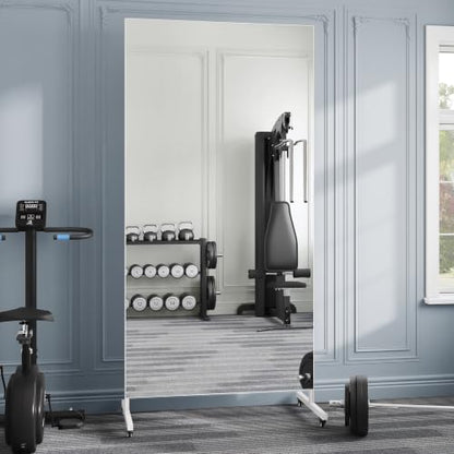 Hasipu 79" x 40" Home Gym Mirror 360° Swivel on Wheels - size: 78.7"L x 39.4"W