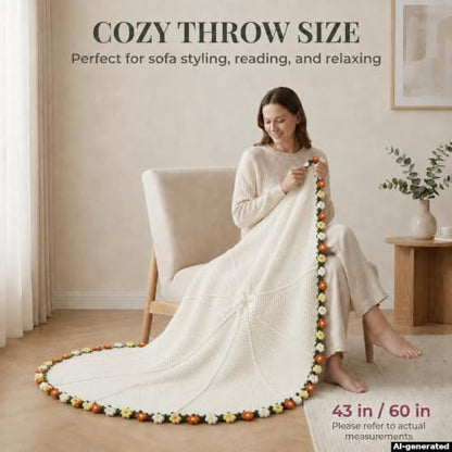 Puff Flower Crochet Flower Bouquet Blanket, Handmade Knitted Throw Blanket - color: Pink Puff Flower, size: Medium